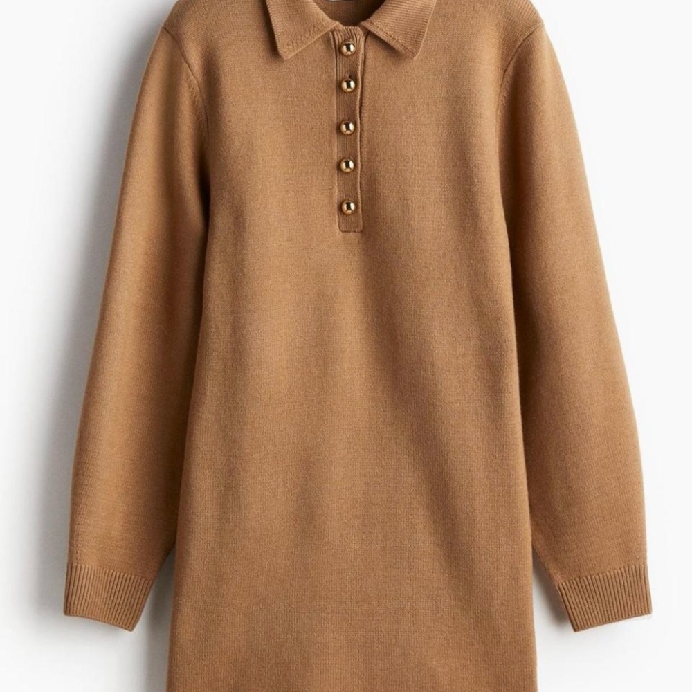 H&M Camel Sweater Dress with Button Accents